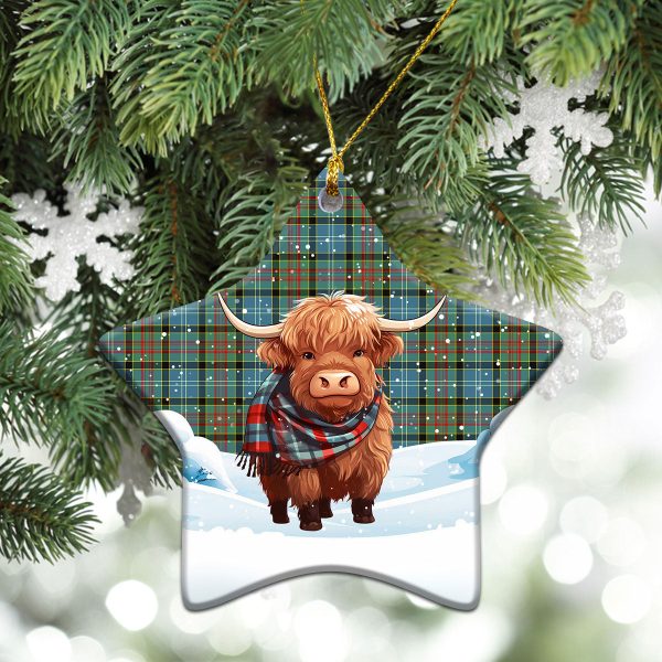 Caldwell Tartan Christmas Ceramic Ornament - Highland Cows Snow Style Supply - Image 4