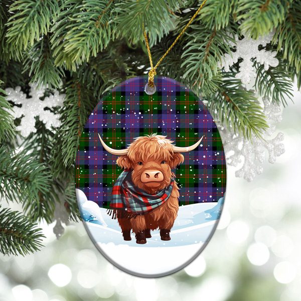 Blair Modern Tartan Christmas Ceramic Ornament - Highland Cows Snow Style Supply - Image 3
