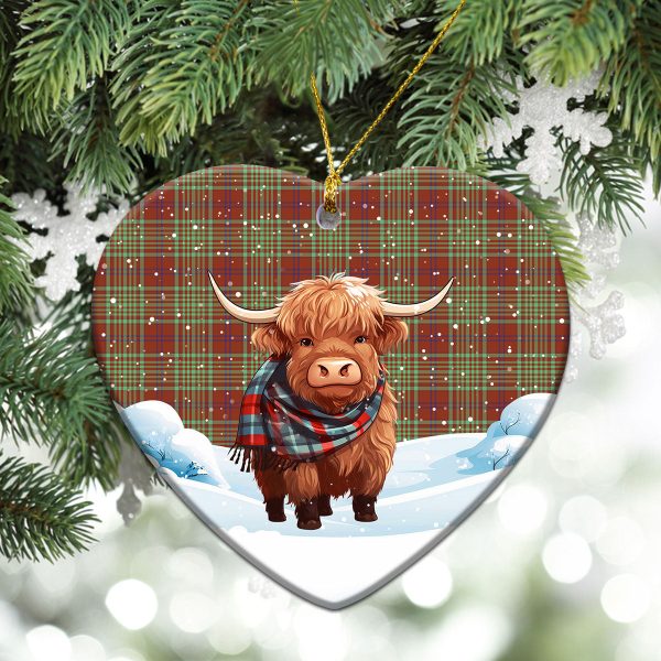 MacGillivray Hunting Ancient Tartan Christmas Ceramic Ornament - Highland Cows Snow Style For Sale - Image 5