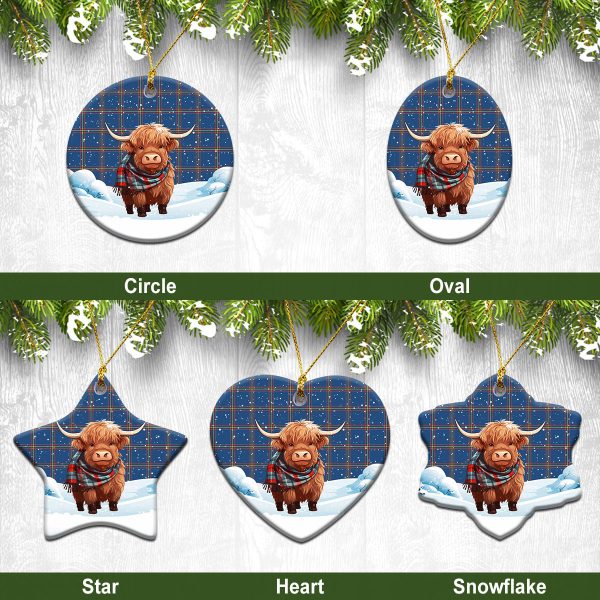 MacLaine of Loch Buie Hunting Ancient Tartan Christmas Ceramic Ornament - Highland Cows Snow Style Sale