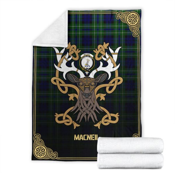 MacNeil of Colonsay Modern Tartan Crest Premium Blanket - Celtic Stag style Supply - Image 4