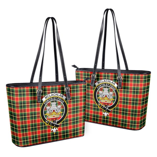 McLachlan Hunting Modern Tartan Crest Leather Tote Bag Supply