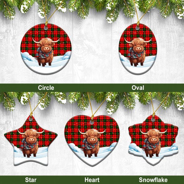 Kerr Modern Tartan Christmas Ceramic Ornament - Highland Cows Snow Style Hot on Sale