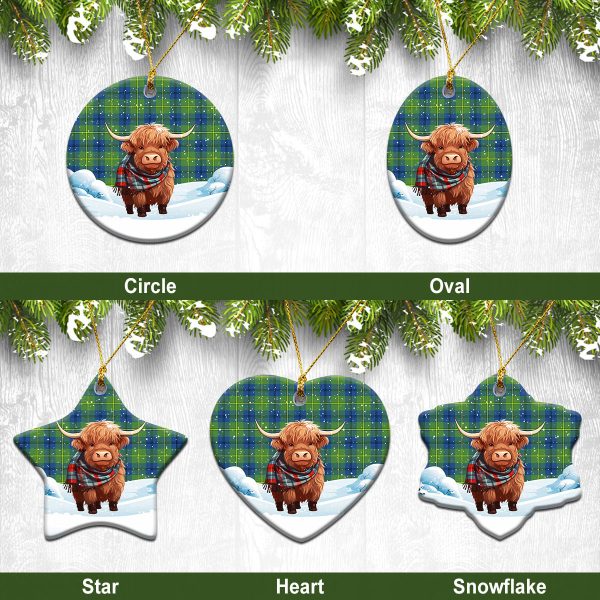 Johnson Ancient Tartan Christmas Ceramic Ornament - Highland Cows Snow Style For Cheap