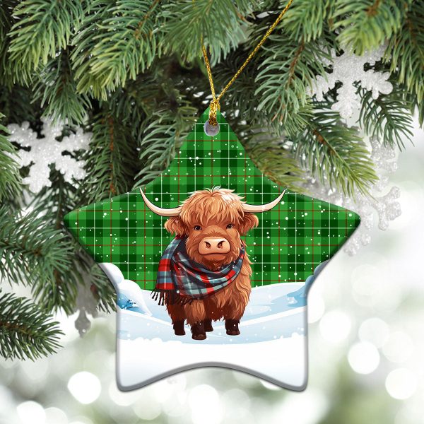 Clephan (or Clephane) Tartan Christmas Ceramic Ornament - Highland Cows Snow Style For Sale - Image 4