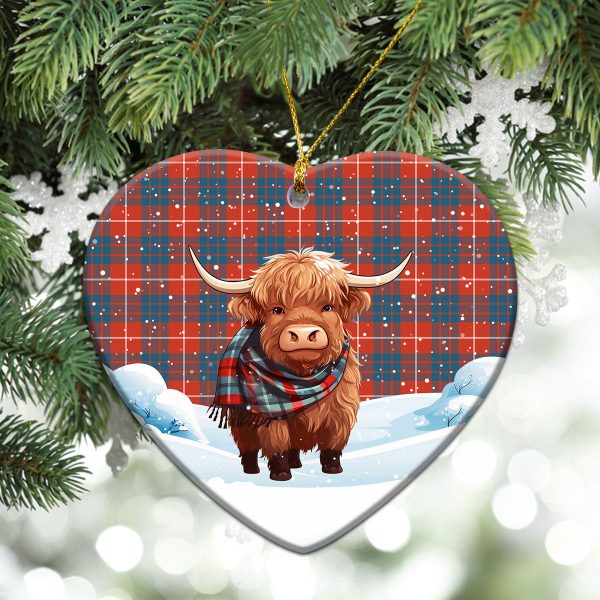 Hamilton Ancient Tartan Christmas Ceramic Ornament - Highland Cows Snow Style For Sale - Image 5