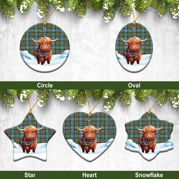Caldwell Tartan Christmas Ceramic Ornament - Highland Cows Snow Style Supply