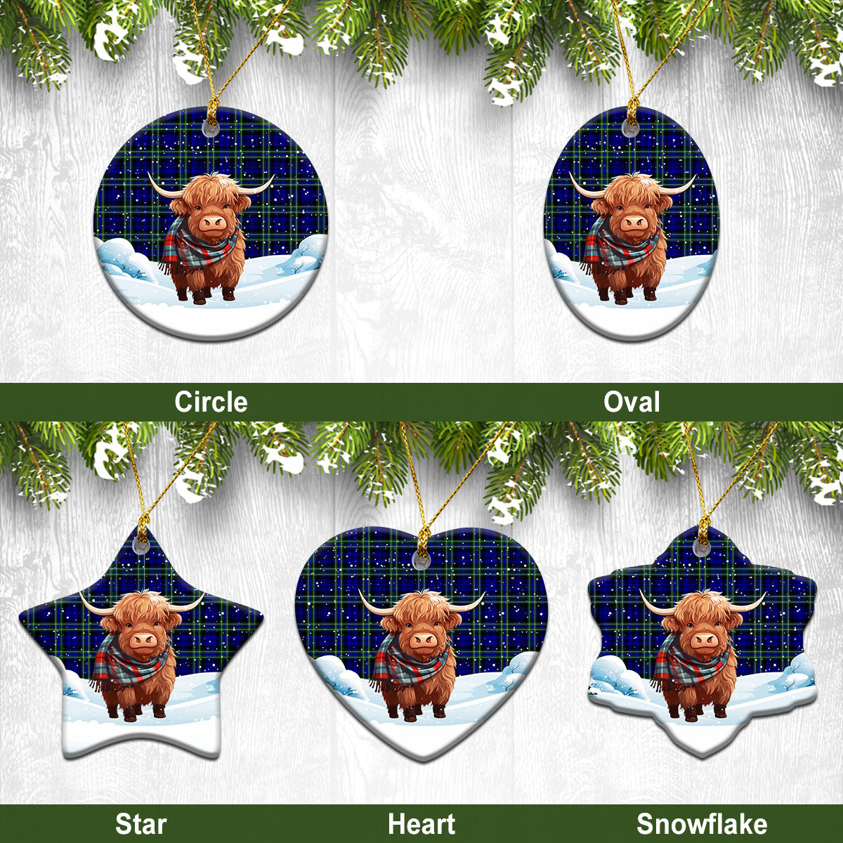 Arbuthnot Modern Tartan Christmas Ceramic Ornament – Highland Cows Snow Style Online Hot Sale