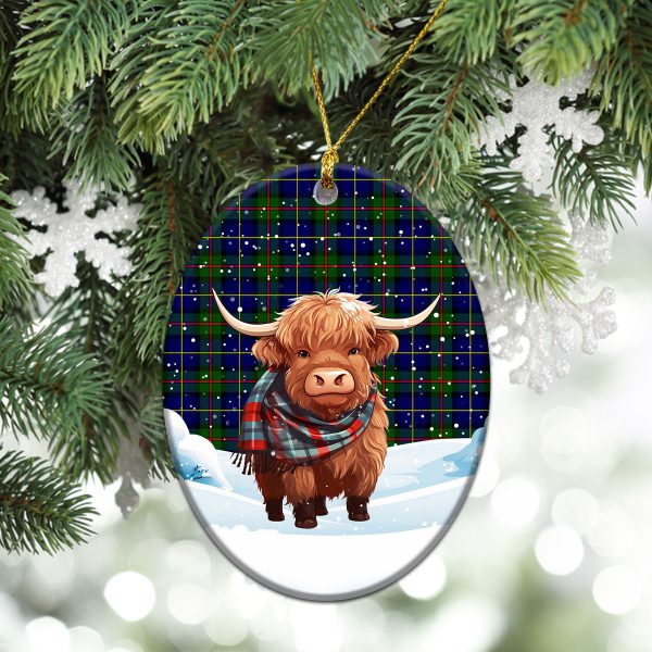 MacLeod of Harris Modern Tartan Christmas Ceramic Ornament - Highland Cows Snow Style Supply - Image 3