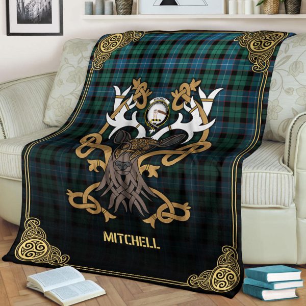 Mitchell Ancient Tartan Crest Premium Blanket - Celtic Stag style Online Hot Sale - Image 2