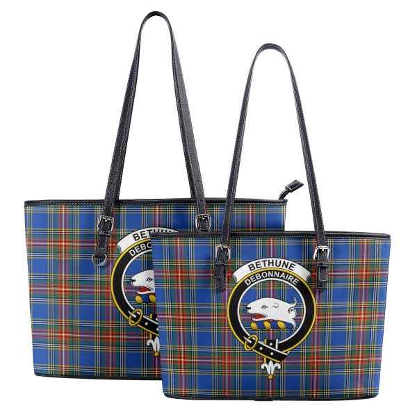 Bethune Ancient Tartan Crest Leather Tote Bag Online now - Image 4