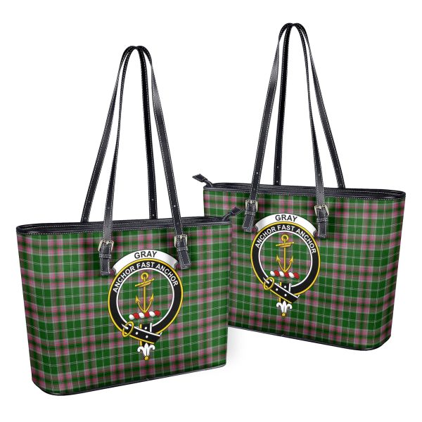 Gray Hunting Tartan Crest Leather Tote Bag Online