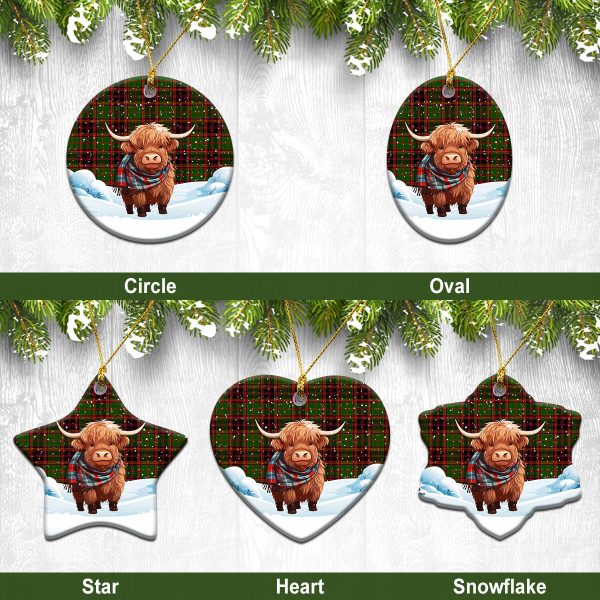 Buchan Modern Tartan Christmas Ceramic Ornament - Highland Cows Snow Style For Discount