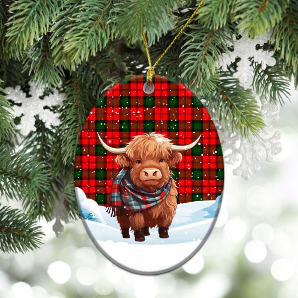 Kerr Modern Tartan Christmas Ceramic Ornament - Highland Cows Snow Style Hot on Sale - Image 3