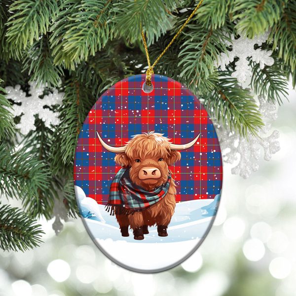 Blane Tartan Christmas Ceramic Ornament - Highland Cows Snow Style Online now - Image 3
