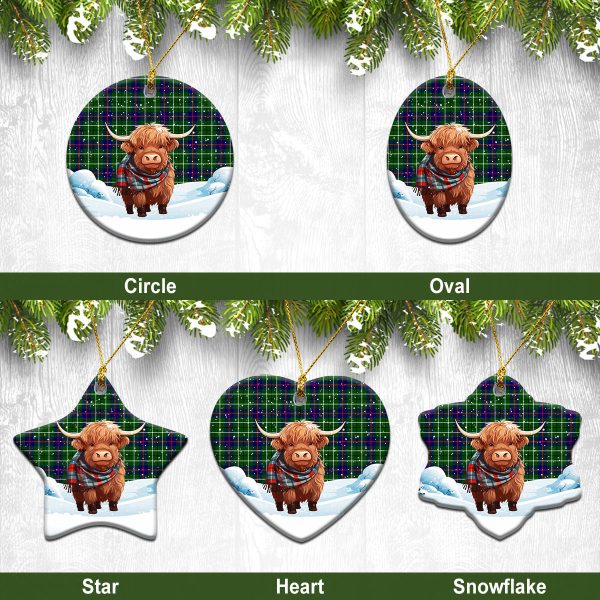 Duncan Modern Tartan Christmas Ceramic Ornament - Highland Cows Snow Style Online Sale