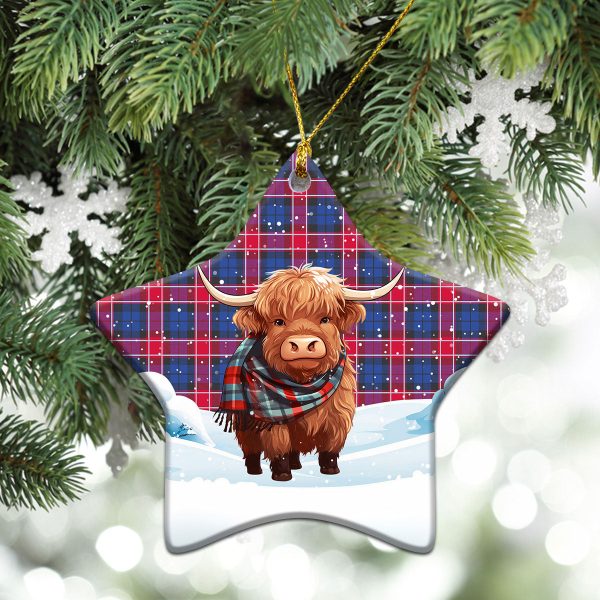 Graham of Menteith Red Tartan Christmas Ceramic Ornament - Highland Cows Snow Style on Sale - Image 4