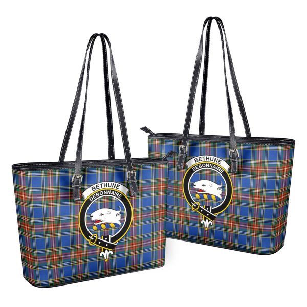 Bethune Ancient Tartan Crest Leather Tote Bag Online now