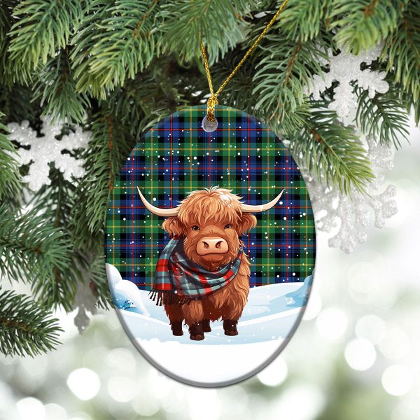 Farquharson Ancient Tartan Christmas Ceramic Ornament - Highland Cows Snow Style Supply - Image 3