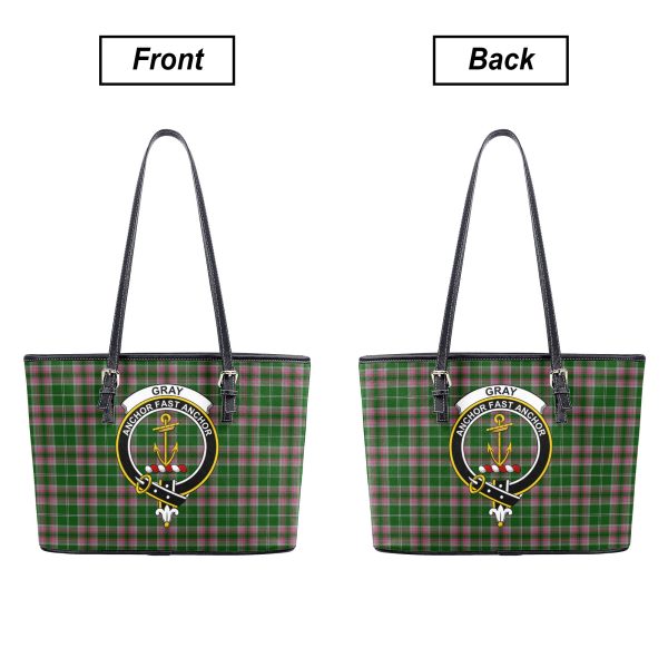 Gray Hunting Tartan Crest Leather Tote Bag Online - Image 3