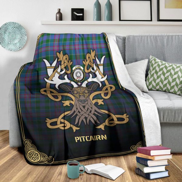Pitcairn Hunting Tartan Crest Premium Blanket - Celtic Stag style Online Hot Sale - Image 3