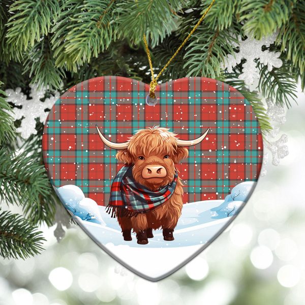 Dunbar Ancient Tartan Christmas Ceramic Ornament - Highland Cows Snow Style For Sale - Image 5