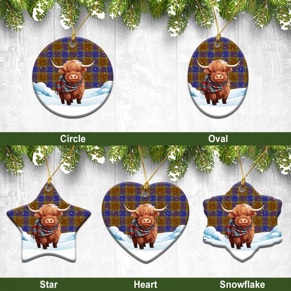 Balfour Modern Tartan Christmas Ceramic Ornament - Highland Cows Snow Style For Discount