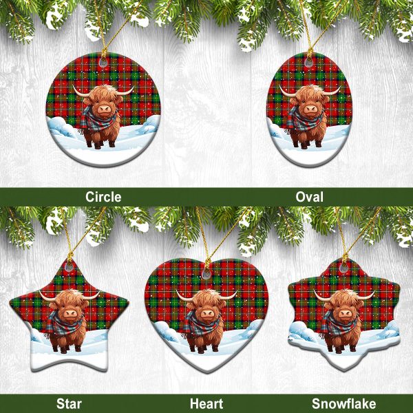Boyd Modern Tartan Christmas Ceramic Ornament - Highland Cows Snow Style on Sale