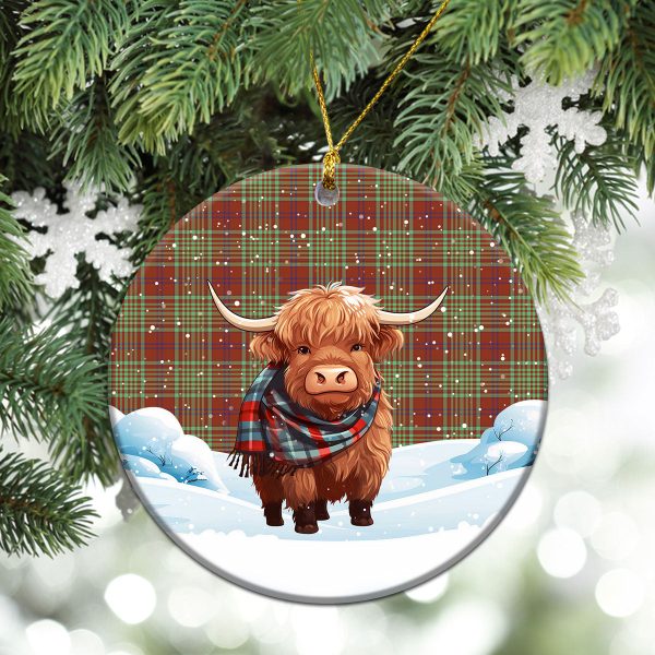MacGillivray Hunting Ancient Tartan Christmas Ceramic Ornament - Highland Cows Snow Style For Sale - Image 2