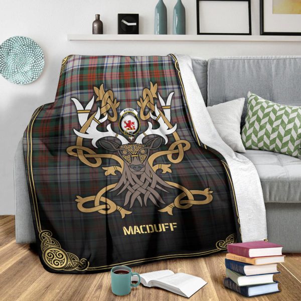 MacDuff Dress Ancient Tartan Crest Premium Blanket - Celtic Stag style For Cheap - Image 3