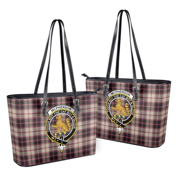 McPherson Hunting Ancient Tartan Crest Leather Tote Bag For Cheap