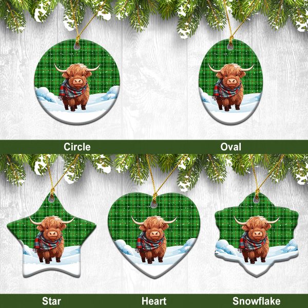 Clephan (or Clephane) Tartan Christmas Ceramic Ornament - Highland Cows Snow Style For Sale