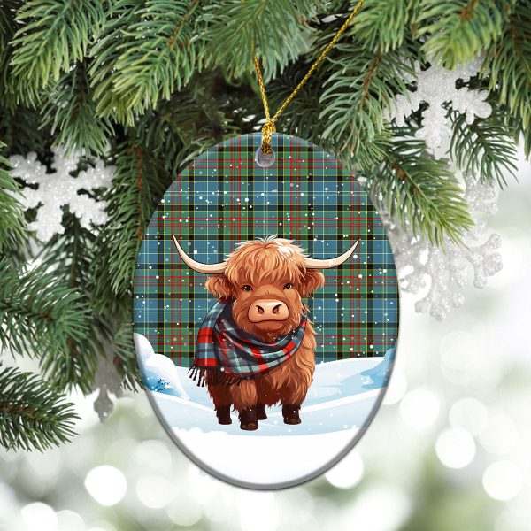 Brisbane Tartan Christmas Ceramic Ornament - Highland Cows Snow Style Online Sale - Image 3