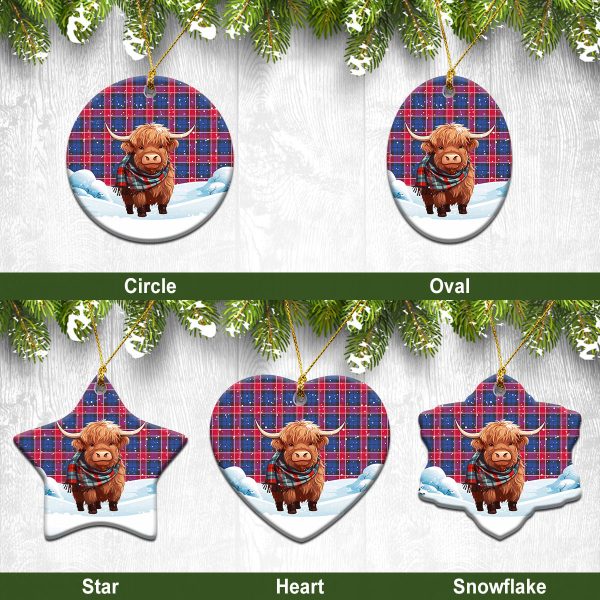Graham of Menteith Red Tartan Christmas Ceramic Ornament - Highland Cows Snow Style on Sale