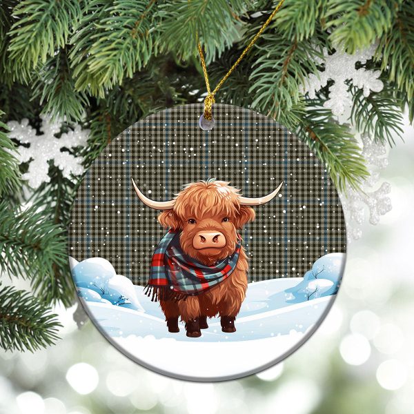 Haig Check Tartan Christmas Ceramic Ornament - Highland Cows Snow Style Discount - Image 2