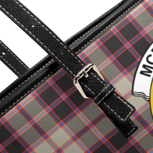 McPherson Hunting Ancient Tartan Crest Leather Tote Bag For Cheap - Image 5