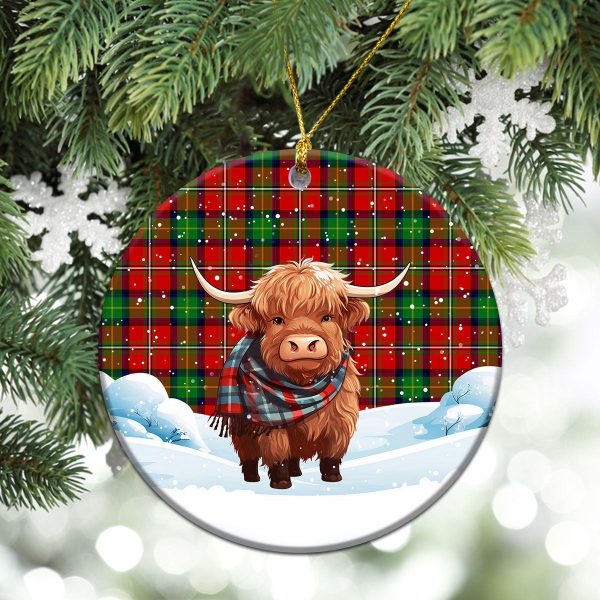 Boyd Modern Tartan Christmas Ceramic Ornament - Highland Cows Snow Style on Sale - Image 2