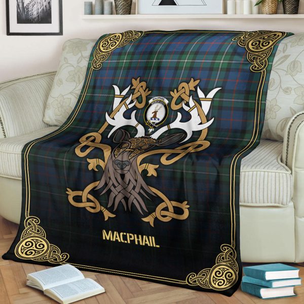 MacPhail Hunting Ancient Tartan Crest Premium Blanket - Celtic Stag style Fashion - Image 2