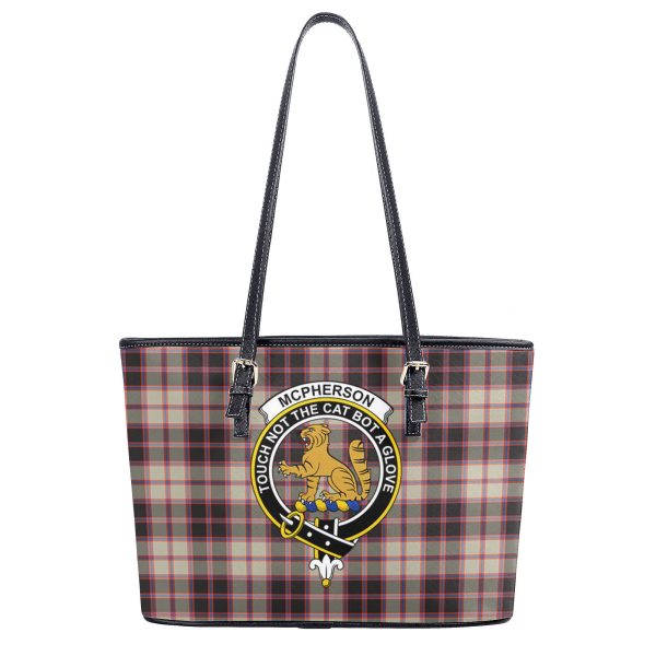 McPherson Hunting Ancient Tartan Crest Leather Tote Bag For Cheap - Image 2