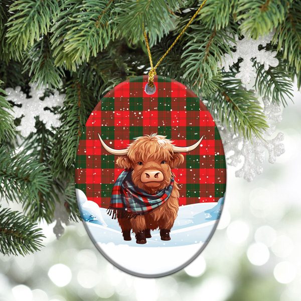 Erskine Modern Tartan Christmas Ceramic Ornament - Highland Cows Snow Style Cheap - Image 3