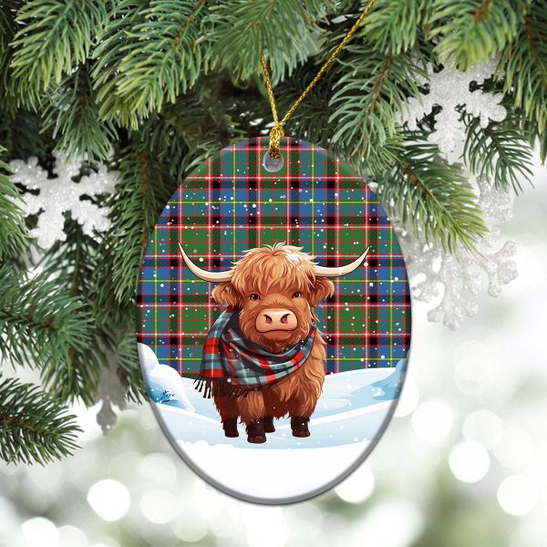 Glass Tartan Christmas Ceramic Ornament - Highland Cows Snow Style Fashion - Image 3