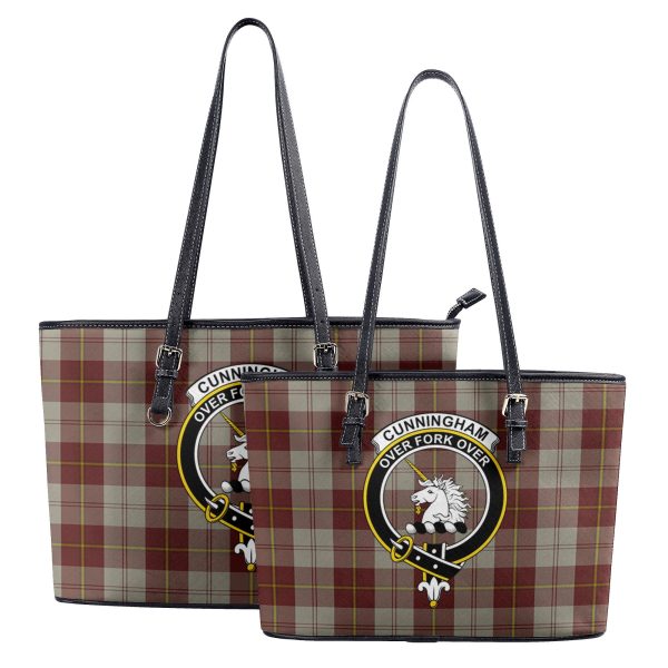 Cunningham Burgundy Dancers Tartan Crest Leather Tote Bag Discount - Image 4
