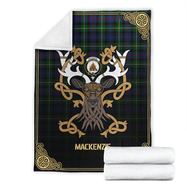 MacKenzie Modern Tartan Crest Premium Blanket - Celtic Stag style For Sale - Image 4