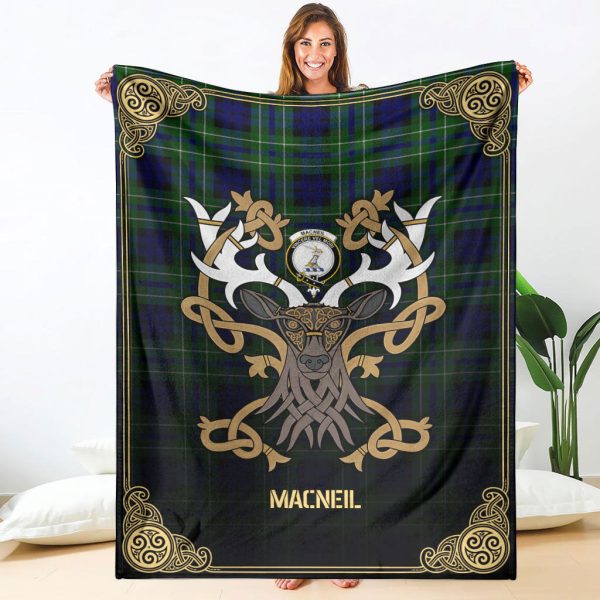 MacNeil of Colonsay Modern Tartan Crest Premium Blanket - Celtic Stag style Supply