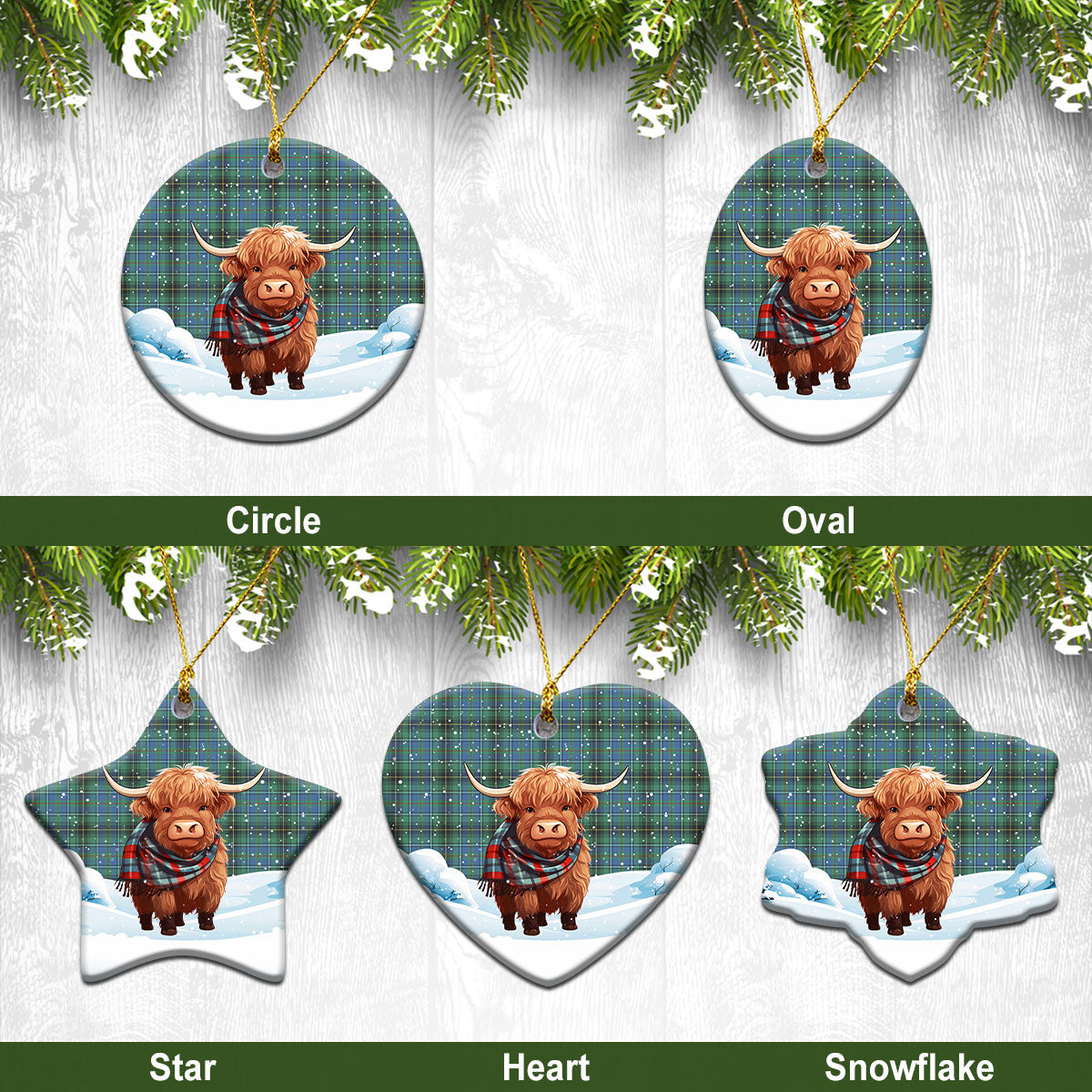 MacInnes Ancient Tartan Christmas Ceramic Ornament – Highland Cows Snow Style Fashion