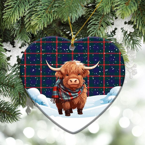 Agnew Modern Tartan Christmas Ceramic Ornament - Highland Cows Snow Style Sale - Image 5