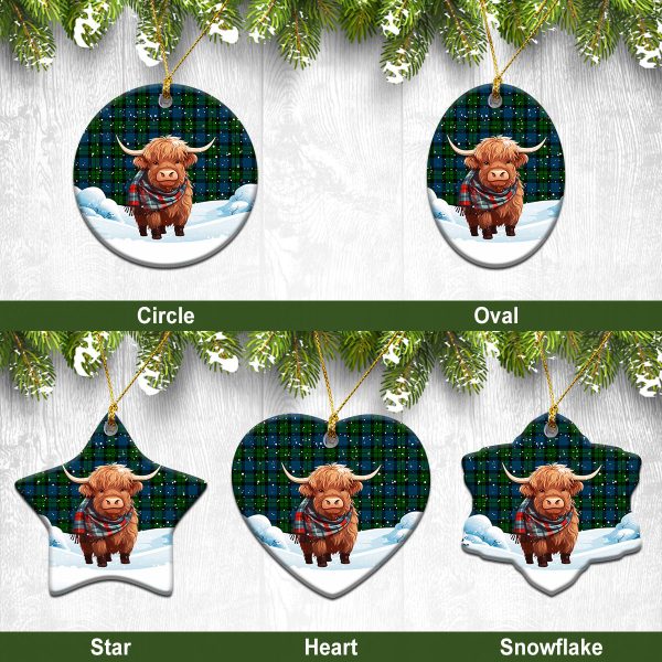 MacKie Tartan Christmas Ceramic Ornament - Highland Cows Snow Style Hot on Sale