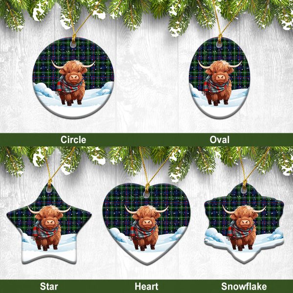 MacKenzie Modern Tartan Christmas Ceramic Ornament - Highland Cows Snow Style Hot on Sale