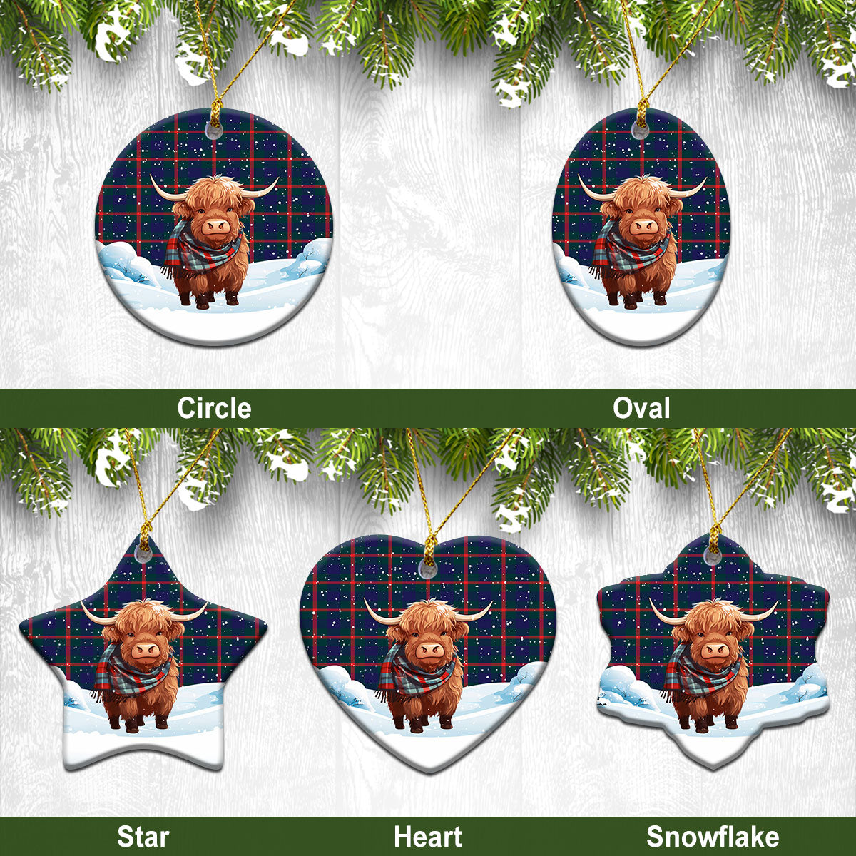 Agnew Modern Tartan Christmas Ceramic Ornament – Highland Cows Snow Style Sale