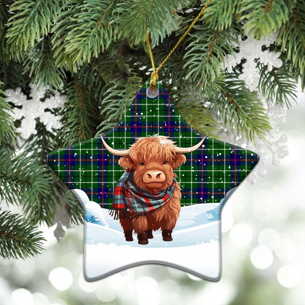 Duncan Modern Tartan Christmas Ceramic Ornament - Highland Cows Snow Style Online Sale - Image 4